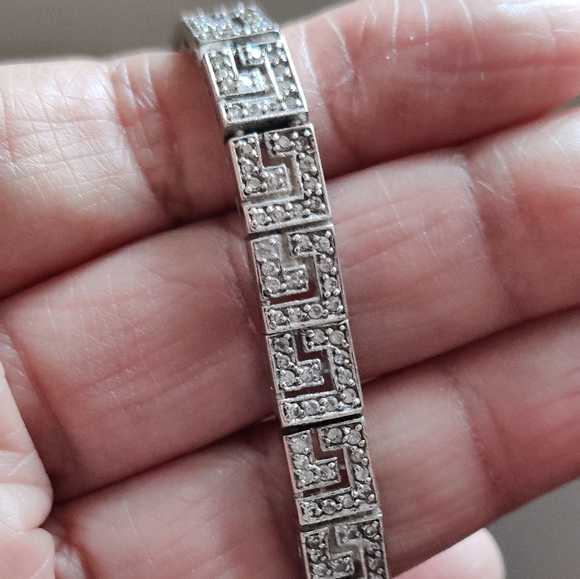 Sterling Silver and Clear Crystals Bracelet with Geometric Greek Key Design - Picture 12 of 16